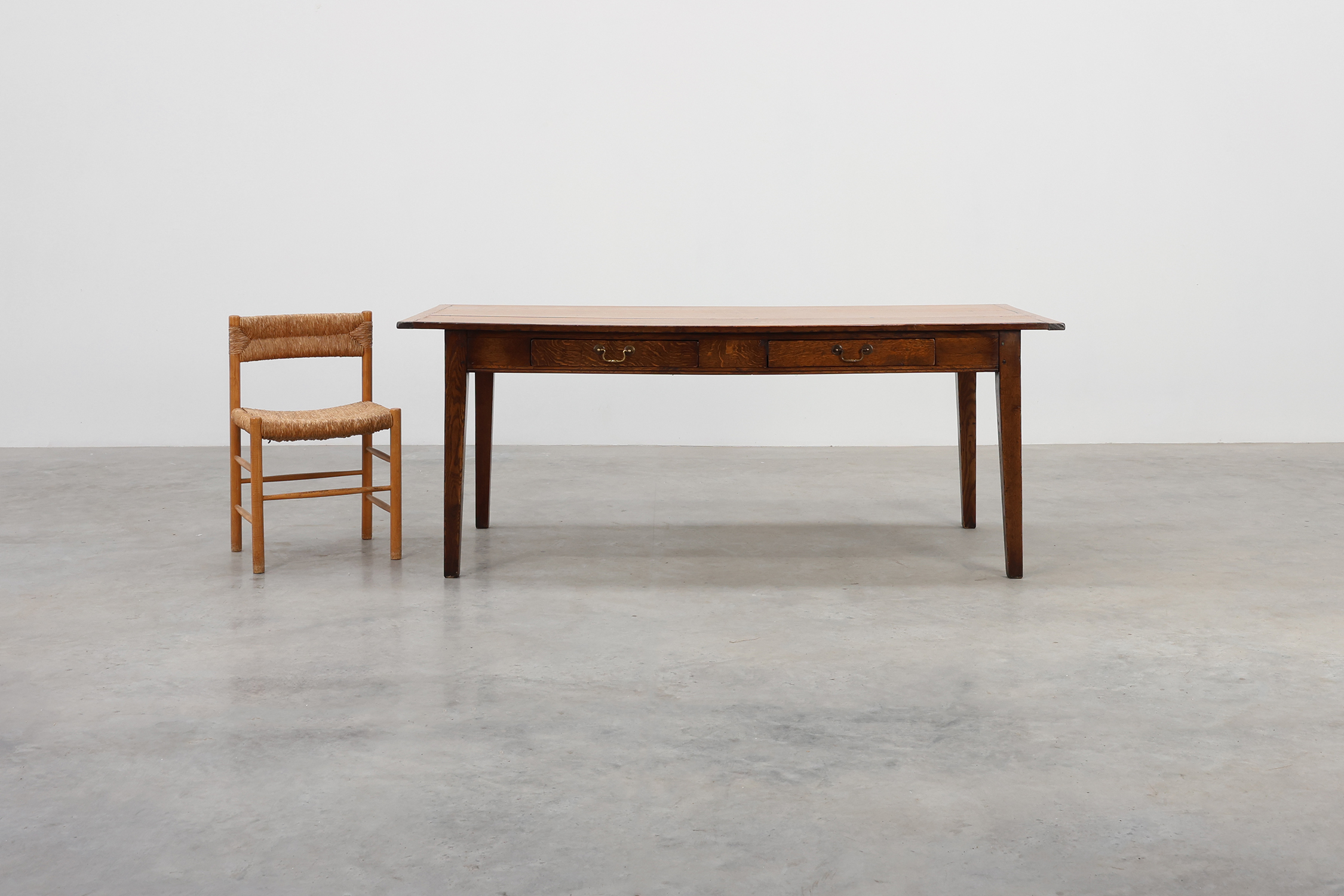 French Provincial Oak 19th century Farmhouse table with drawers, France thumbnail